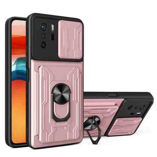 For Xiaomi Redmi Note 10 Pro Camera Cover Phone Case with Card Slot & Holder(Rose Gold)