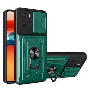 For Xiaomi Redmi Note 10 Pro Camera Cover Phone Case with Card Slot & Holder(Green)