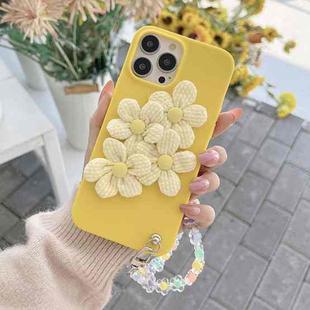 For iPhone 13 mini Four Flowers Hand Strap Phone Case (Yellow)