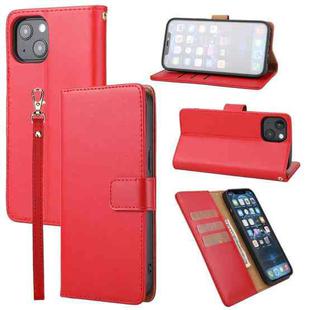 For iPhone 13 mini Plain Weave Cowhide Genuine Leather Phone Case (Red)