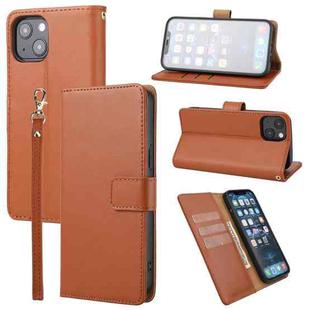 For iPhone 13 Plain Weave Cowhide Genuine Leather Phone Case(Brown)