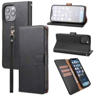 For iPhone 13 Pro Plain Weave Cowhide Genuine Leather Phone Case (Black)