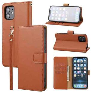 For iPhone 12 / 12 Pro Plain Weave Cowhide Genuine Leather Phone Case(Brown)