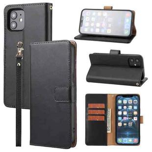 For iPhone 12 mini Plain Weave Cowhide Genuine Leather Phone Case (Black)