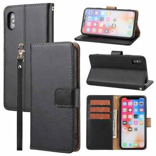 For iPhone X / XS Plain Weave Cowhide Leather Phone Case(Black)