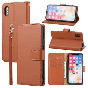 For iPhone X / XS Plain Weave Cowhide Leather Phone Case(Brown)