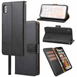 For iPhone XS Max Plain Weave Cowhide Leather Phone Case(Black)