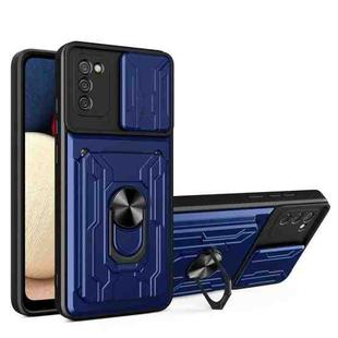 For Samsung Galaxy A02s EU Version Camera Cover Phone Case with Card Slot & Holder(Blue)