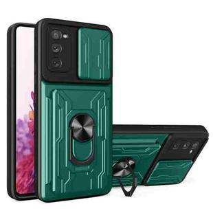 For Samsung Galaxy S20 FE Camera Cover Phone Case with Card Slot & Holder(Green)