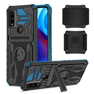 For Motorola G Pure Armor Wristband Phone Case(Blue)