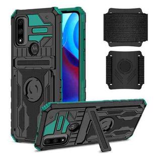 For Motorola G Pure Armor Wristband Phone Case(Dark Green)