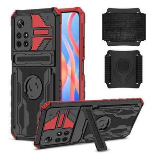 For Xiaomi Redmi Note 11 5G / Poco M4 Pro 5G Armor Wristband Phone Case(Red)