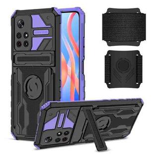 For Xiaomi Redmi Note 11 5G / Poco M4 Pro 5G Armor Wristband Phone Case(Purple)
