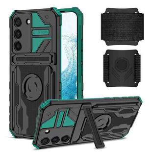 For Samsung Galaxy S22 5G Armor Wristband Phone Case(Deep Green)