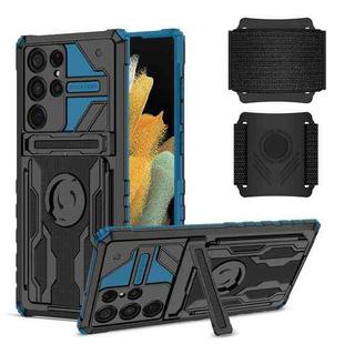 For Samsung Galaxy S22 Ultra 5G Armor Wristband Phone Case(Blue)