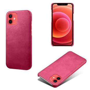 For iPhone 12 mini Calf Texture PC + PU Phone Case (Rose Red)