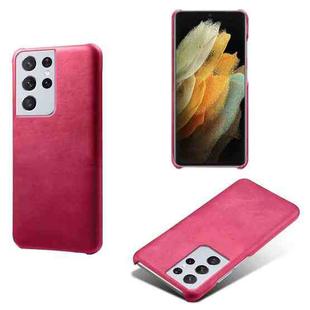 For Samsung Galaxy S21 Ultra 5G Calf Texture  PC + PU Phone Case(Rose Red)