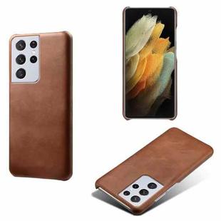 For Samsung Galaxy S21 Ultra 5G Calf Texture  PC + PU Phone Case(Brown)