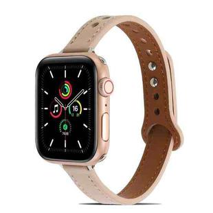 Double Rivets Leather Watch Band for Apple Watch Series 8&7 41mm / SE 2&6&SE&5&4 40mm / 3&2&1 38mm(Beige)