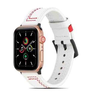 Sewing Matte Leather Watch Band for Apple Watch Ultra 49mm / Series 8&7 45mm / SE 2&6&SE&5&4 44mm / 3&2&1 42mm(White)