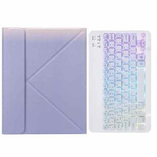 H-097S3 Tri-color Backlight Bluetooth Keyboard Leather Case with Rear Three-fold Holder For iPad 9.7 2018 & 2017(Purple)