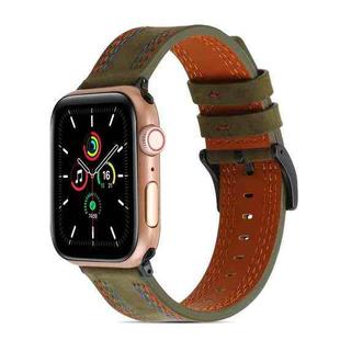 Sewing Matte Leather Watch Band for Apple Watch Series 8&7 41mm / SE 2&6&SE&5&4 40mm / 3&2&1 38mm(Army Green)