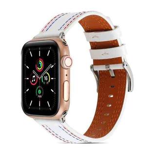 Sewing Matte Leather Watch Band for Apple Watch Series 8&7 41mm / SE 2&6&SE&5&4 40mm / 3&2&1 38mm(White)