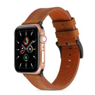 Sewing Matte Leather Watch Band for Apple Watch Ultra 49mm / Series 8&7 45mm / SE 2&6&SE&5&4 44mm / 3&2&1 42mm(Brown)