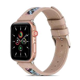 Genuine Leather + GD Knitting Watch Band for Apple Watch Series 8&7 41mm / SE 2&6&SE&5&4 40mm / 3&2&1 38mm(Beige)