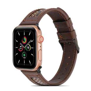 Genuine Leather + GD Knitting Watch Band for Apple Watch Series 8&7 41mm / SE 2&6&SE&5&4 40mm / 3&2&1 38mm(Dark Brown)