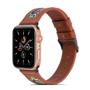 Genuine Leather + GD Knitting Watch Band for Apple Watch Ultra 49mm / Series 8&7 45mm / SE 2&6&SE&5&4 44mm / 3&2&1 42mm(Brown)