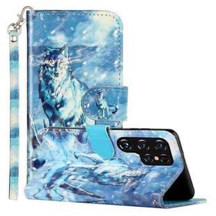 For Samsung Galaxy S22 Ultra 5G 3D Pattern Horizontal Flip PU Leather Phone Case(Snow Wolf)