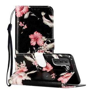 For Samsung Galaxy S22 5G Colored Drawing Marble Pattern PU Leather Phone Case(Azalea)