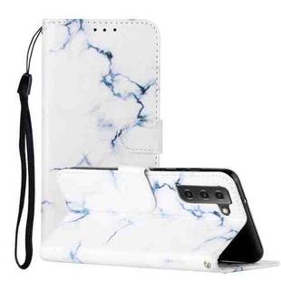 For Samsung Galaxy S22 5G Colored Drawing Marble Pattern PU Leather Phone Case(White Marble)