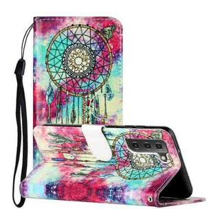 For Samsung Galaxy S22 5G Colored Drawing Marble Pattern PU Leather Phone Case(Butterfly Wind Chimes)