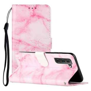 For Samsung Galaxy S22 5G Colored Drawing Marble Pattern PU Leather Phone Case(Pink Marble)