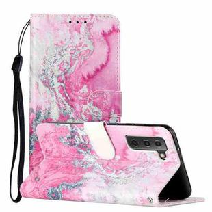 For Samsung Galaxy S22 5G Colored Drawing Marble Pattern PU Leather Phone Case(Pink Seawater)