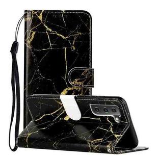 For Samsung Galaxy S22+ 5G Colored Drawing Marble Pattern PU Leather Phone Case(Black Gold Marble)