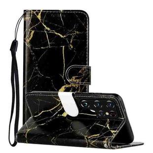 For Samsung Galaxy S22 Ultra 5G Colored Drawing Marble Pattern PU Leather Phone Case(Black Gold Marble)