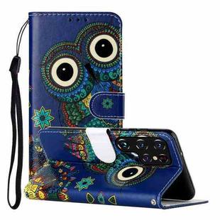 For Samsung Galaxy S22 Ultra 5G Oil Embossed Pattern PU Leather Phone Case(Blue Owl)