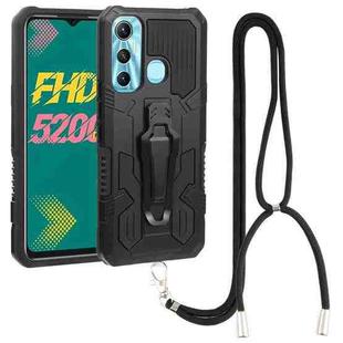 For Infinix Hot 11 Armor Warrior Shockproof PC + TPU Lanyard Phone Case(Black)