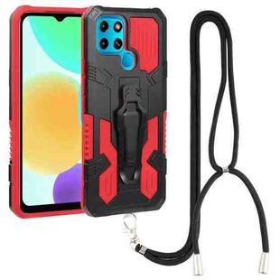 For Infinix Smart 6 Armor Warrior Shockproof PC + TPU Lanyard Phone Case(Red)