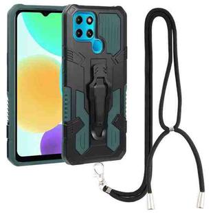 For Infinix Smart 6 Armor Warrior Shockproof PC + TPU Lanyard Phone Case(Green)