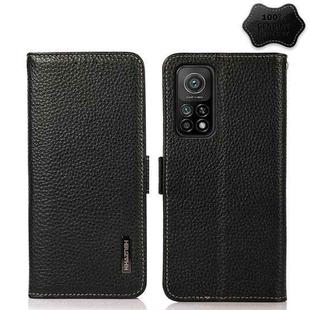 For Xiaomi Mi 10T 5G KHAZNEH Side-Magnetic Litchi Genuine Leather RFID Phone Case(Black)