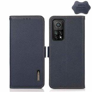 For Xiaomi Mi 10T 5G KHAZNEH Side-Magnetic Litchi Genuine Leather RFID Phone Case(Blue)