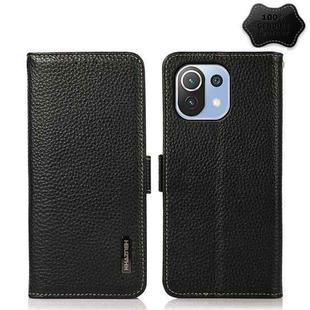 For Xiaomi Mi 11 Lite 5G / Mi 11 Lite KHAZNEH Side-Magnetic Litchi Genuine Leather RFID Phone Case(Black)