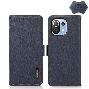 For Xiaomi Mi 11 Lite 5G / Mi 11 Lite KHAZNEH Side-Magnetic Litchi Genuine Leather RFID Phone Case(Blue)