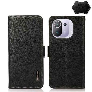 For Xiaomi Mi 11 Pro KHAZNEH Side-Magnetic Litchi Genuine Leather RFID Phone Case(Black)