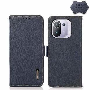 For Xiaomi Mi 11 Pro KHAZNEH Side-Magnetic Litchi Genuine Leather RFID Phone Case(Blue)