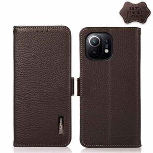 For Xiaomi Mi 11 KHAZNEH Side-Magnetic Litchi Genuine Leather RFID Phone Case(Brown)